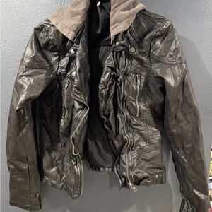 Free People Leather Jacket with Gray Hood